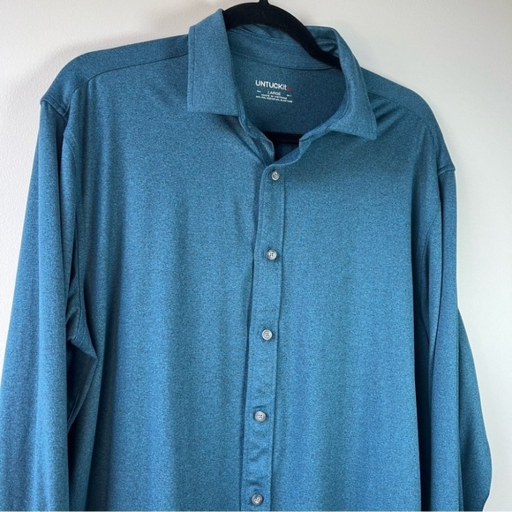 UNTUCKit Men’s L Teal Performance Long Sleeve Collar Shirt Performance Stretch
